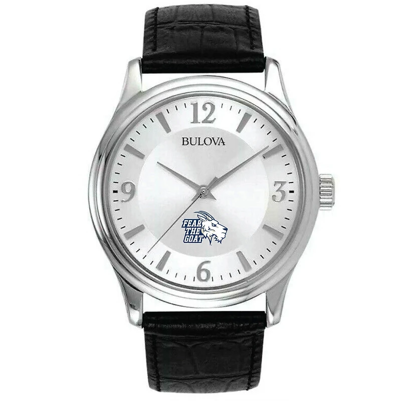 Men's St. Edwards Hilltoppers Bulova Silver-Tone Stainless Steel Watch with Leather Strap