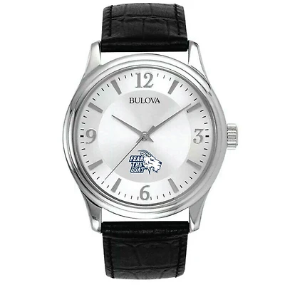 Men's St. Edwards Hilltoppers Bulova Silver-Tone Stainless Steel Watch with Leather Strap