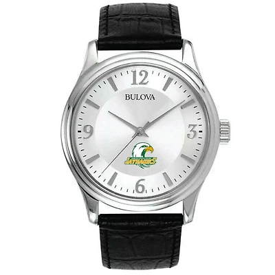 Men's SUNY Jamestown Community College Bulova Silver-Tone Stainless Steel Watch with Leather Strap