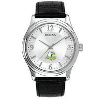 Men's SUNY Jamestown Community College Bulova Silver-Tone Stainless Steel Watch with Leather Strap