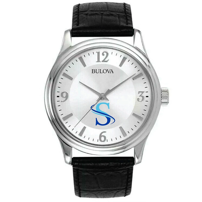 Men's Southern West Virginia Community and Technical College Bulova Silver-Tone Stainless Steel Watch with Leather Strap