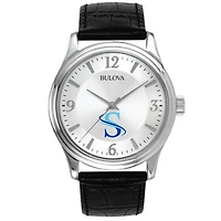 Men's Southern West Virginia Community and Technical College Bulova Silver-Tone Stainless Steel Watch with Leather Strap