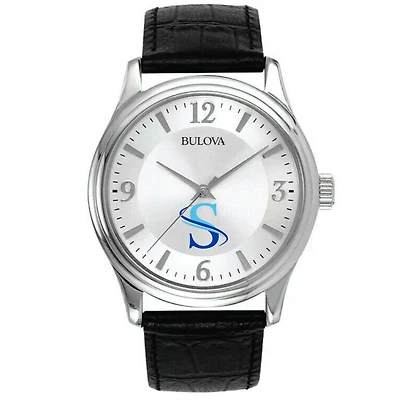 Men's Southern West Virginia Community and Technical College Bulova Silver-Tone Stainless Steel Watch with Leather Strap