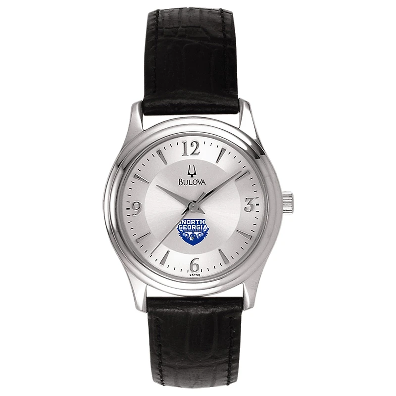 Women's North Georgia Nighthawks Bulova Silver-Tone Stainless Steel Watch with Leather Strap