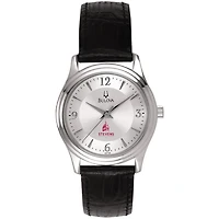 Women's Stevens Institute of Technology Ducks Bulova Silver-Tone Stainless Steel Watch with Leather Strap
