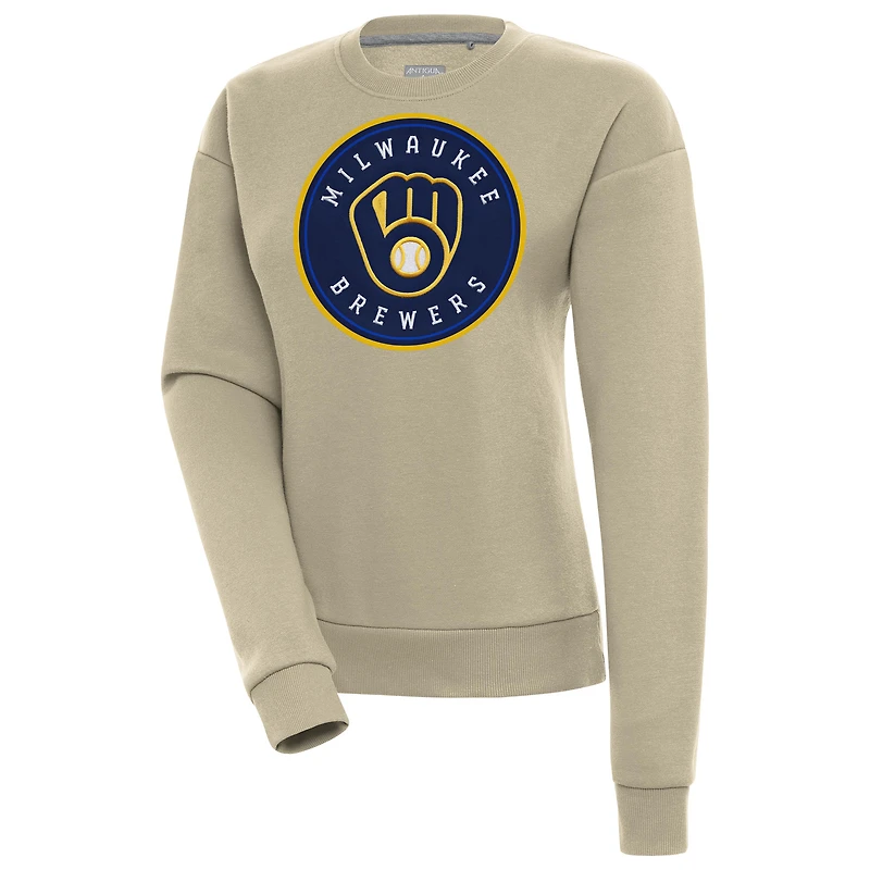Women's Antigua Khaki Milwaukee Brewers Victory Pullover Sweatshirt
