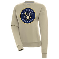 Women's Antigua Khaki Milwaukee Brewers Victory Pullover Sweatshirt