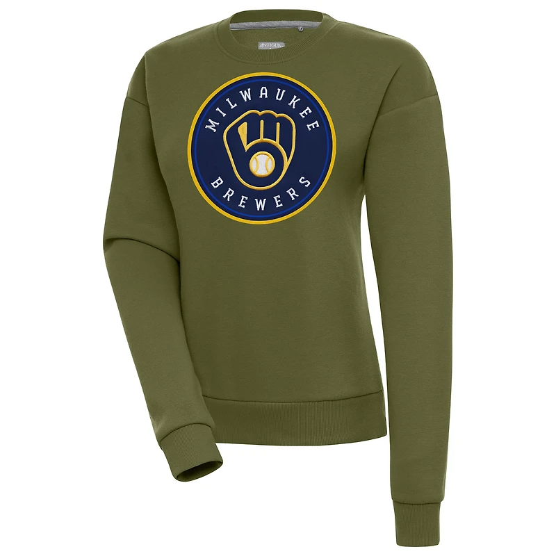 Women's Antigua Olive Milwaukee Brewers Victory Pullover Sweatshirt