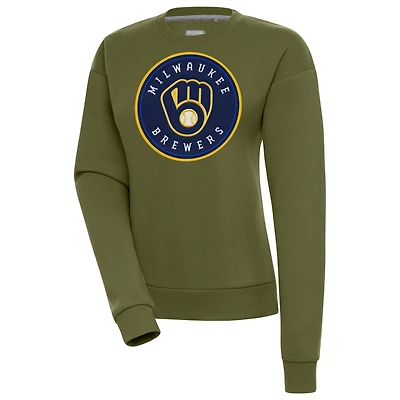 Women's Antigua Olive Milwaukee Brewers Victory Pullover Sweatshirt