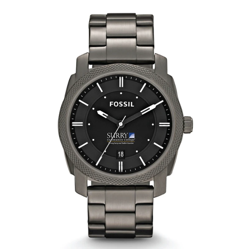 Men's Surry Community College Fossil Machine Smoke Stainless Steel Watch