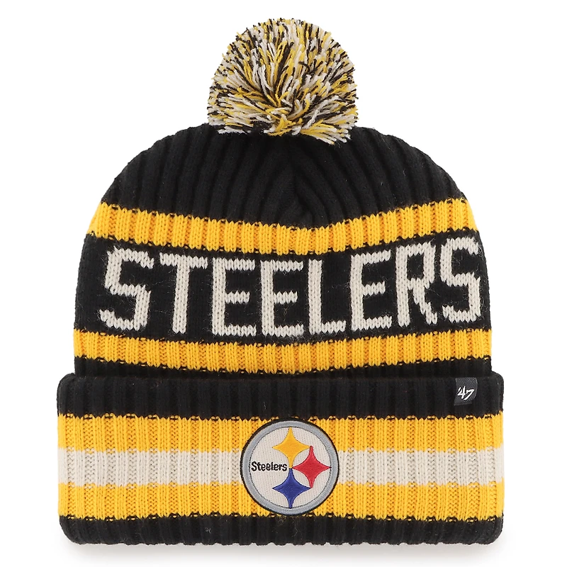 Men's '47  Black Pittsburgh Steelers Bering Cuffed Knit Hat with Pom