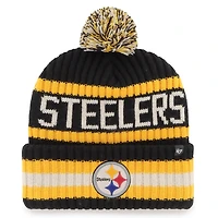 Men's '47  Black Pittsburgh Steelers Bering Cuffed Knit Hat with Pom