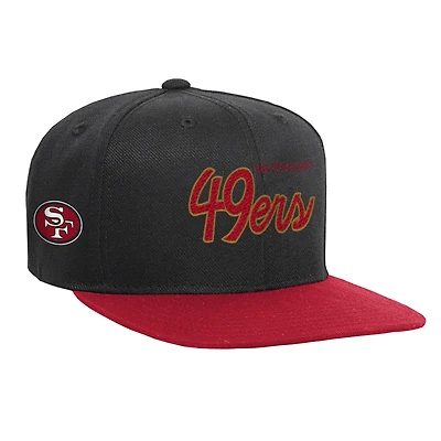 Youth Mitchell & Ness Black/Red San Francisco 49ers Team Script Snapback Hat