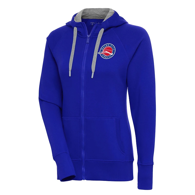 Women's Antigua Blue Motor City Cruise Victory Full-Zip Hoodie