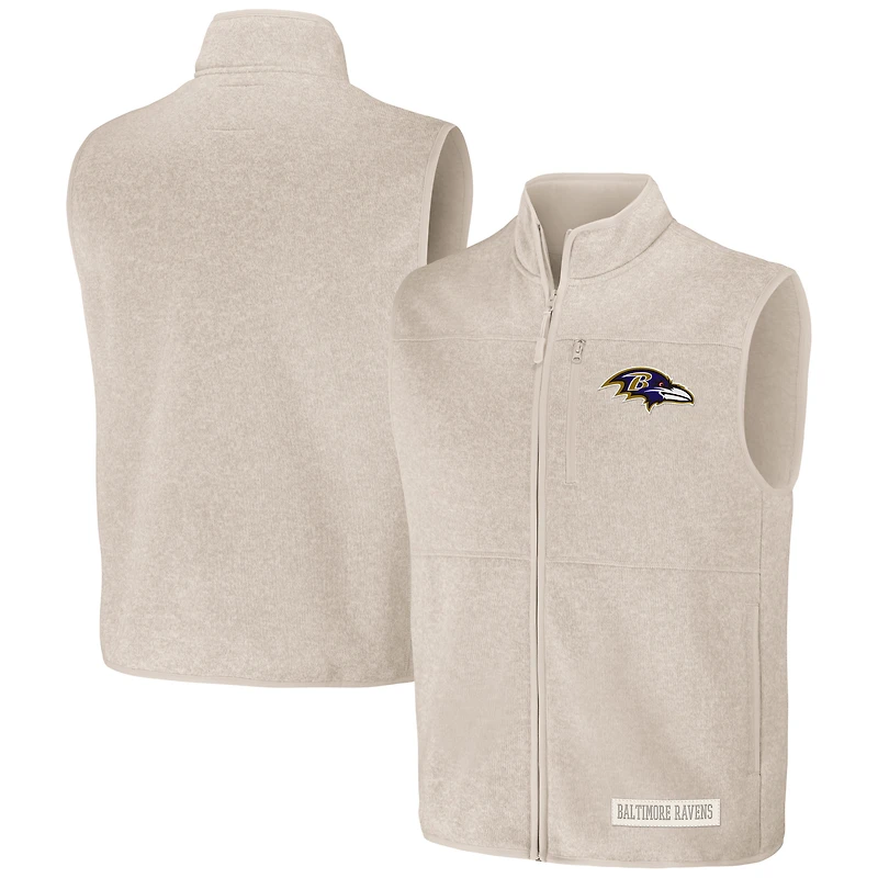 Men's NFL x Darius Rucker Collection by Fanatics  Oatmeal Baltimore Ravens Full-Zip Sweater Vest