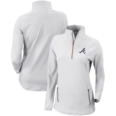 Women's Columbia White Atlanta Braves Omni-Wick Outward Nine Quarter-Zip Pullover Top