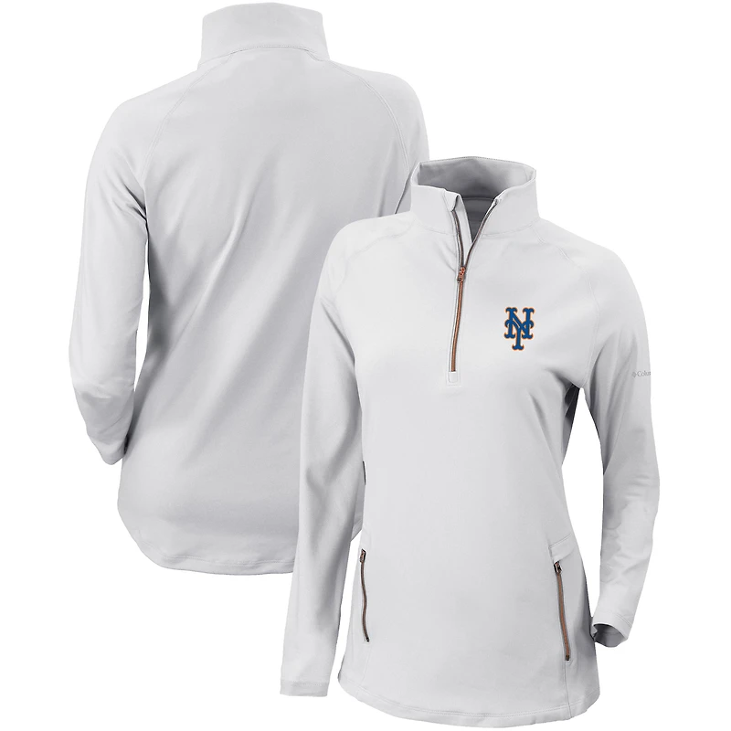 Women's Columbia White New York Mets Omni-Wick Outward Nine Quarter-Zip Pullover Top