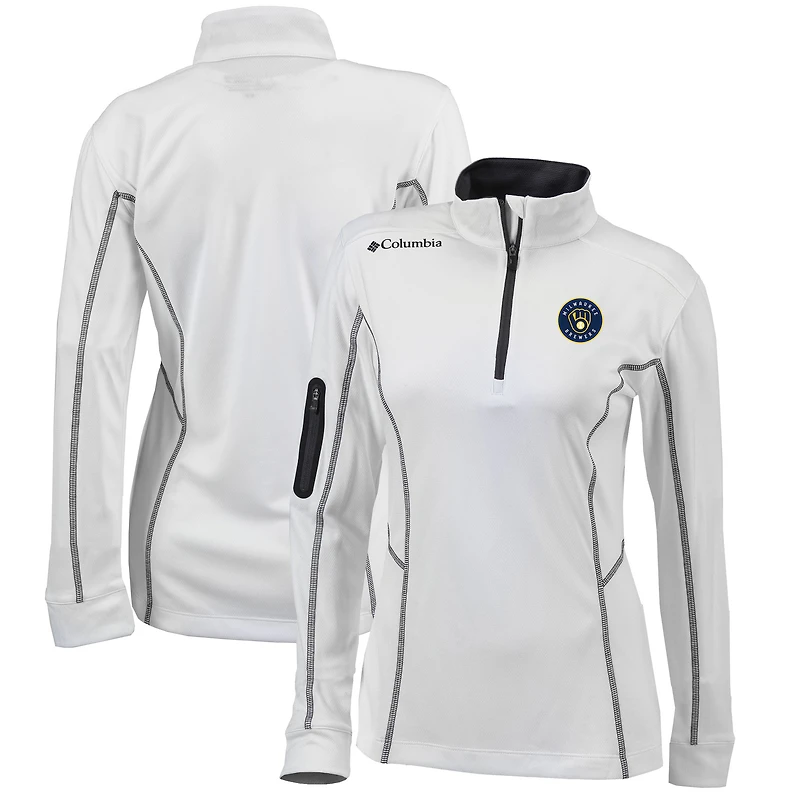 Women's Columbia White Milwaukee Brewers Omni-Wick Shotgun Quarter-Zip Pullover Top
