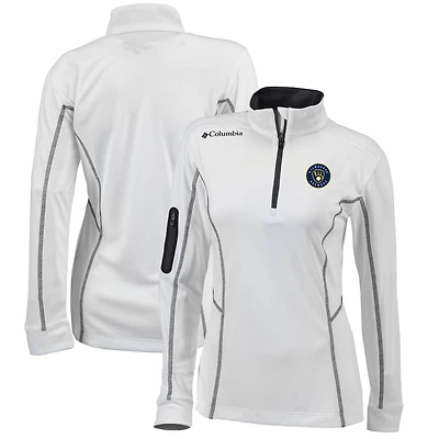 Women's Columbia White Milwaukee Brewers Omni-Wick Shotgun Quarter-Zip Pullover Top