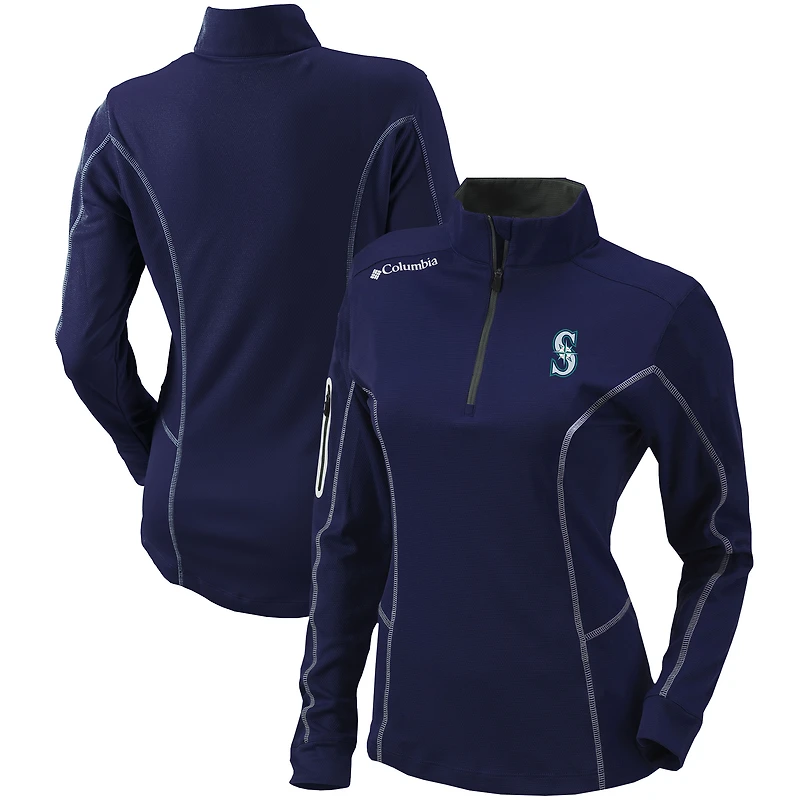 Women's Columbia Navy Seattle Mariners Omni-Wick Shotgun Quarter-Zip Pullover Top