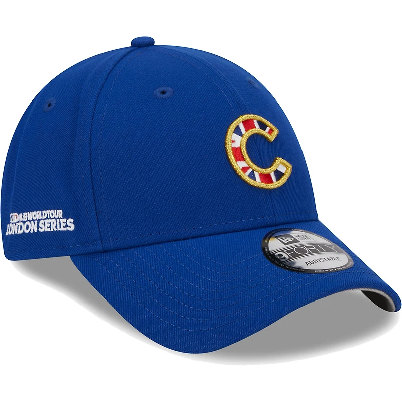 Men's New Era Royal Chicago Cubs 2023 MLB World Tour: London Series Flag Fill 9FORTY Adjustable Hat