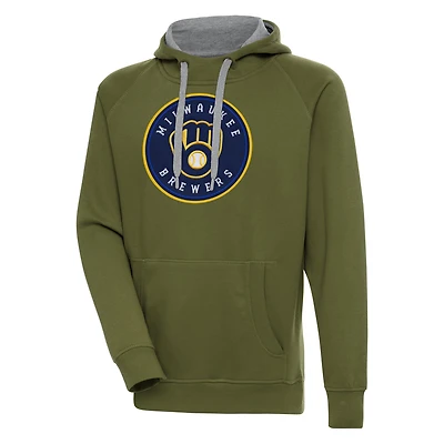 Men's Antigua  Olive Milwaukee Brewers Victory Pullover Hoodie