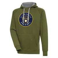 Men's Antigua  Olive Milwaukee Brewers Victory Pullover Hoodie