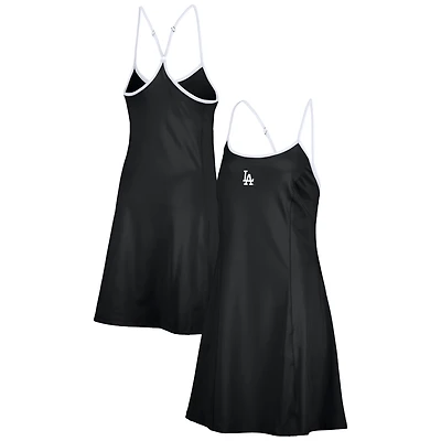 Women's Lusso  Black Los Angeles Dodgers Nakita Strappy V-Neck Dress