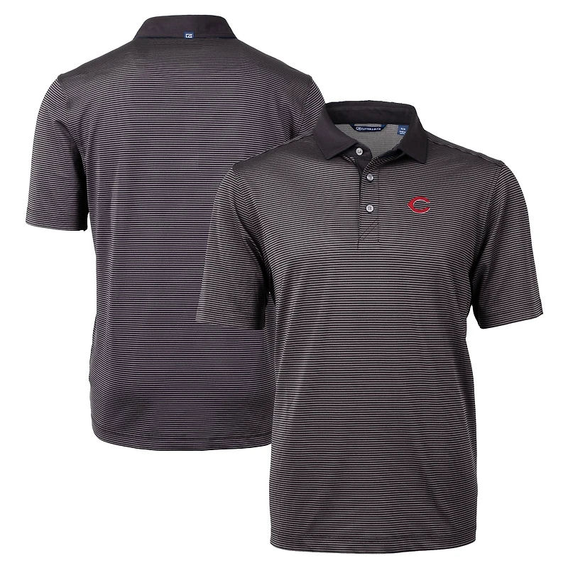 Men's Cutter & Buck Black/Gray Cincinnati Reds Virtue Eco Pique Micro Stripe Recycled Polo