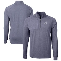 Men's Cutter & Buck Heather Navy Atlanta Braves Adapt Eco Knit Stretch Recycled Quarter-Zip Pullover Top