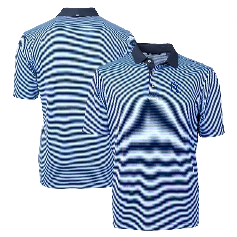 Men's Cutter & Buck Light Blue/Navy Kansas City Royals Virtue Eco Pique Micro Stripe Recycled Polo