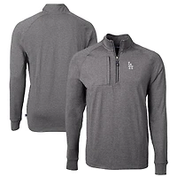 Men's Cutter & Buck Heather Black Los Angeles Dodgers Adapt Eco Knit Stretch Recycled Quarter-Zip Pullover Top