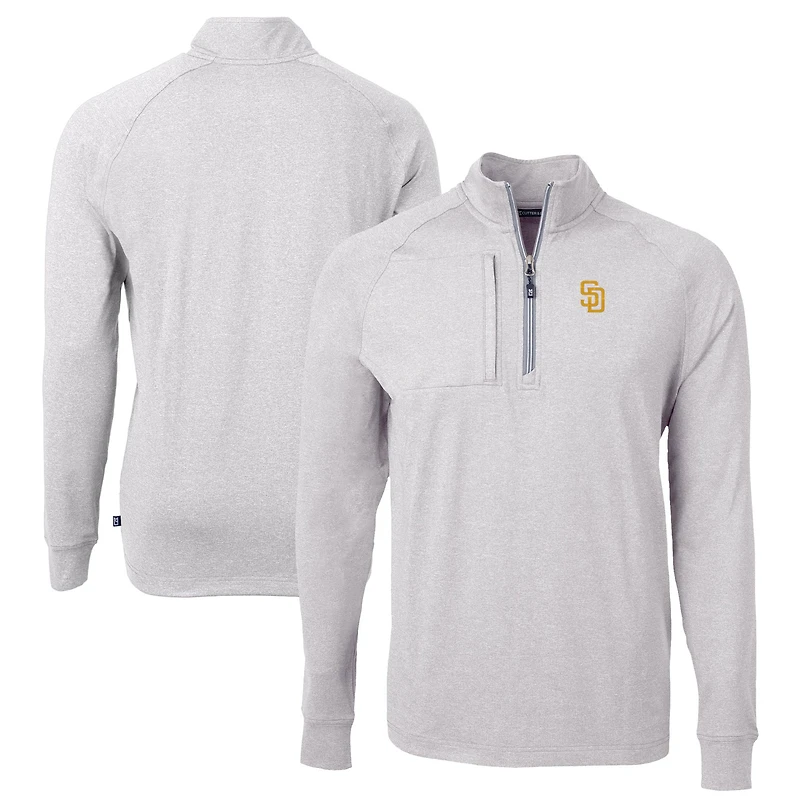 Men's Cutter & Buck Heather Gray San Diego Padres Adapt Eco Knit Stretch Recycled Quarter-Zip Pullover Top