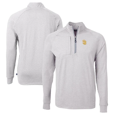 Men's Cutter & Buck Heather Gray San Diego Padres Adapt Eco Knit Stretch Recycled Quarter-Zip Pullover Top