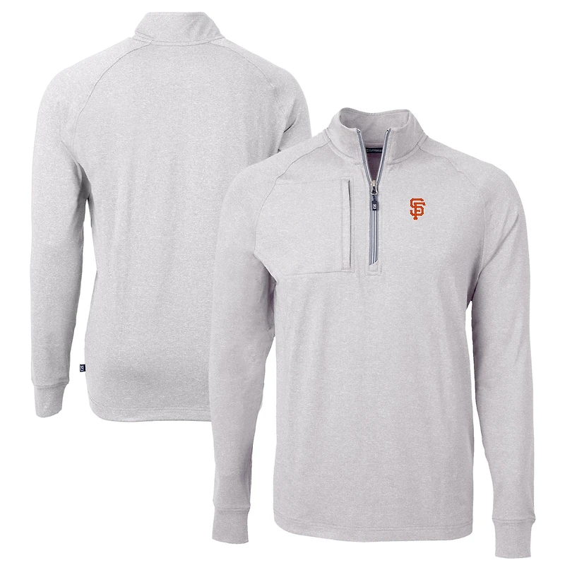 Men's Cutter & Buck Heather Gray San Francisco Giants Adapt Eco Knit Stretch Recycled Quarter-Zip Pullover Top