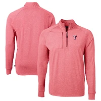 Men's Cutter & Buck Heather Red Texas Rangers Adapt Eco Knit Stretch Recycled Quarter-Zip Pullover Top