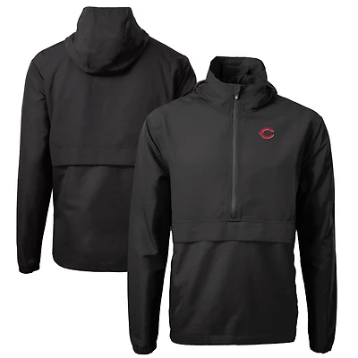 Men's Cutter & Buck Black Cincinnati Reds Charter Eco Recycled Half-Zip Anorak Jacket