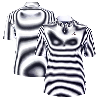 Women's Cutter & Buck Navy Atlanta Braves Virtue Eco Pique Stripe Recycled Quarter-Zip Pullover Top