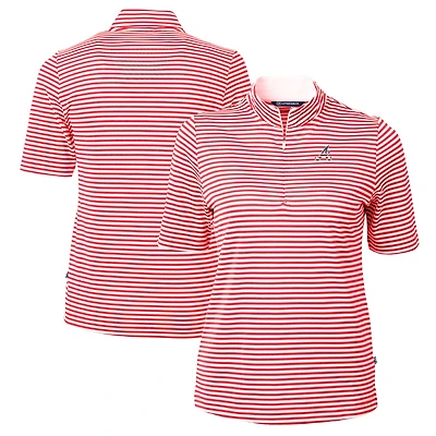 Women's Cutter & Buck Red Atlanta Braves Virtue Eco Pique Stripe Recycled Quarter-Zip Pullover Top