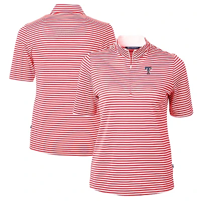 Women's Cutter & Buck Red Texas Rangers Virtue Eco Pique Stripe Recycled Quarter-Zip Pullover Top