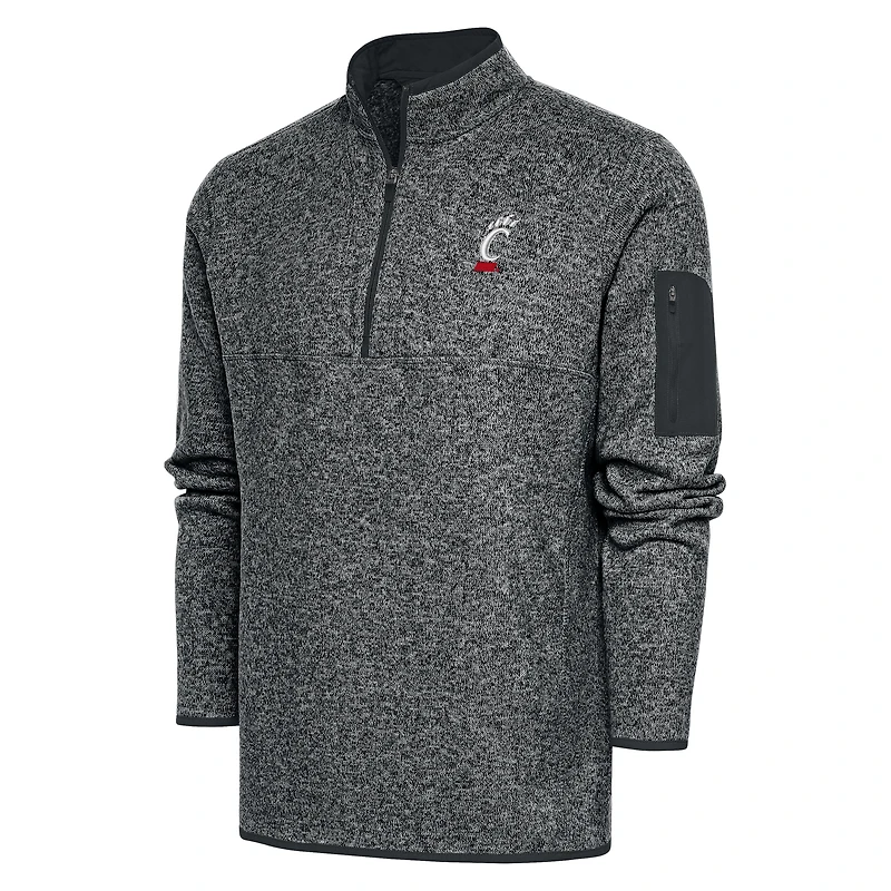 Men's Antigua  Heather Charcoal Cincinnati Bearcats Big & Tall Fortune Quarter-Zip Pullover Jacket