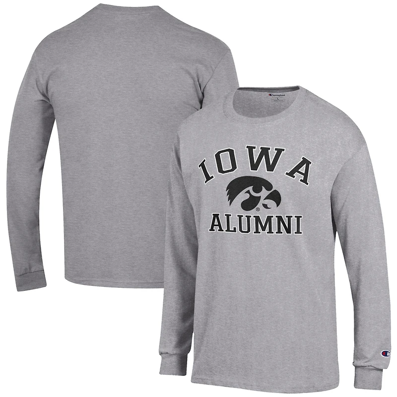 Men's Champion  Gray Iowa Hawkeyes Alumni Logo Long Sleeve T-Shirt