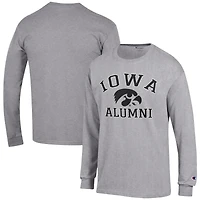 Men's Champion  Gray Iowa Hawkeyes Alumni Logo Long Sleeve T-Shirt