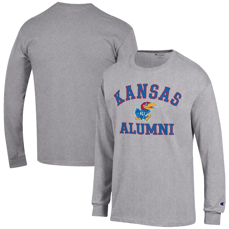 Men's Champion  Gray Kansas Jayhawks Alumni Logo Long Sleeve T-Shirt