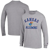 Men's Champion  Gray Kansas Jayhawks Alumni Logo Long Sleeve T-Shirt