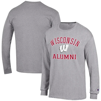 Men's Champion  Gray Wisconsin Badgers Alumni Logo Long Sleeve T-Shirt