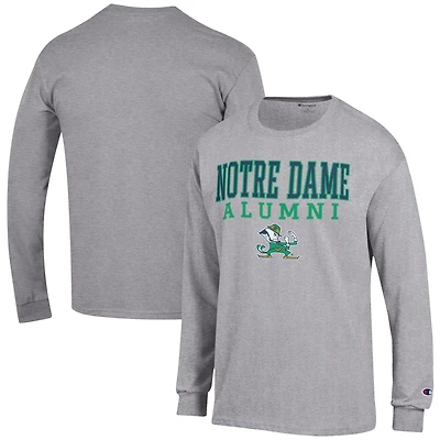 Men's Champion  Gray Notre Dame Fighting Irish Alumni Logo Stack Long Sleeve T-Shirt