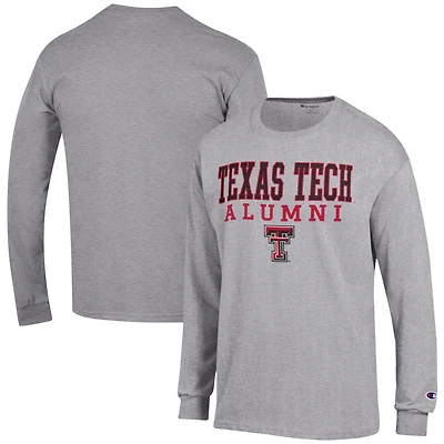 Men's Champion  Gray Texas Tech Red Raiders Alumni Logo Stack Long Sleeve T-Shirt