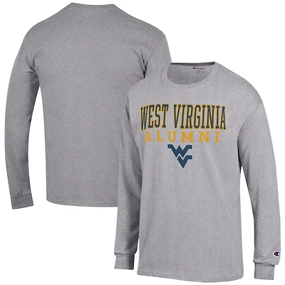 Men's Champion  Gray West Virginia Mountaineers Alumni Logo Stack Long Sleeve T-Shirt