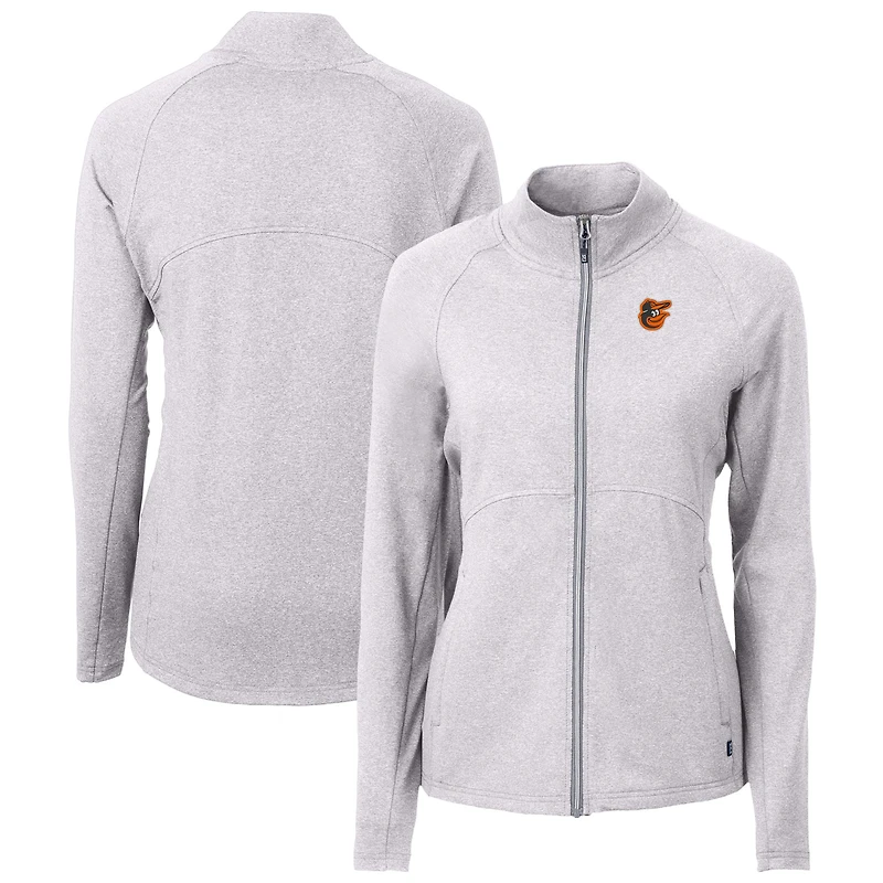 Women's Cutter & Buck  Heather Gray Baltimore Orioles Adapt Eco Knit Raglan Full-Zip Jacket